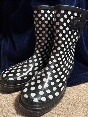 Women’s Black & White Polka Dot Rain Boots